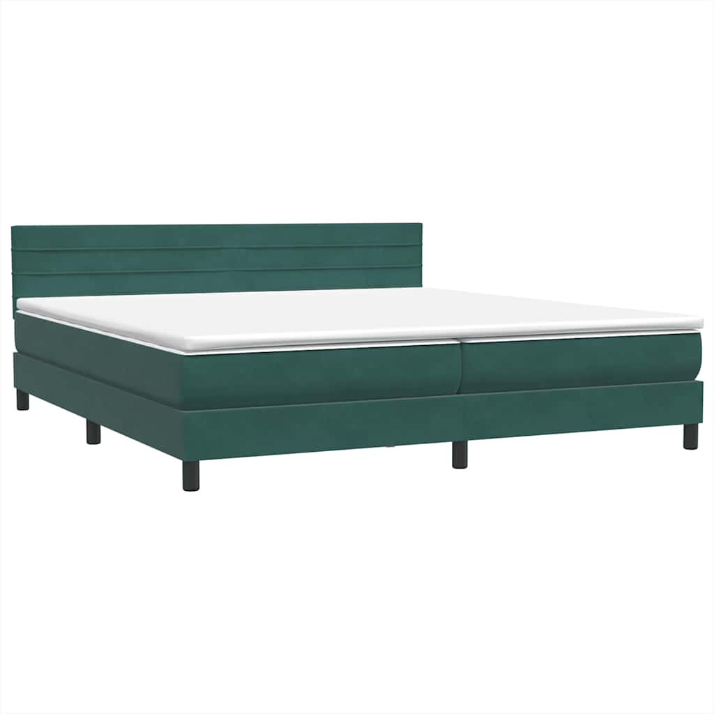 vidaXL Κρεβάτι Boxspring με Στρώμα Σκούρο Πράσινο 180x210εκ. Βελούδινο