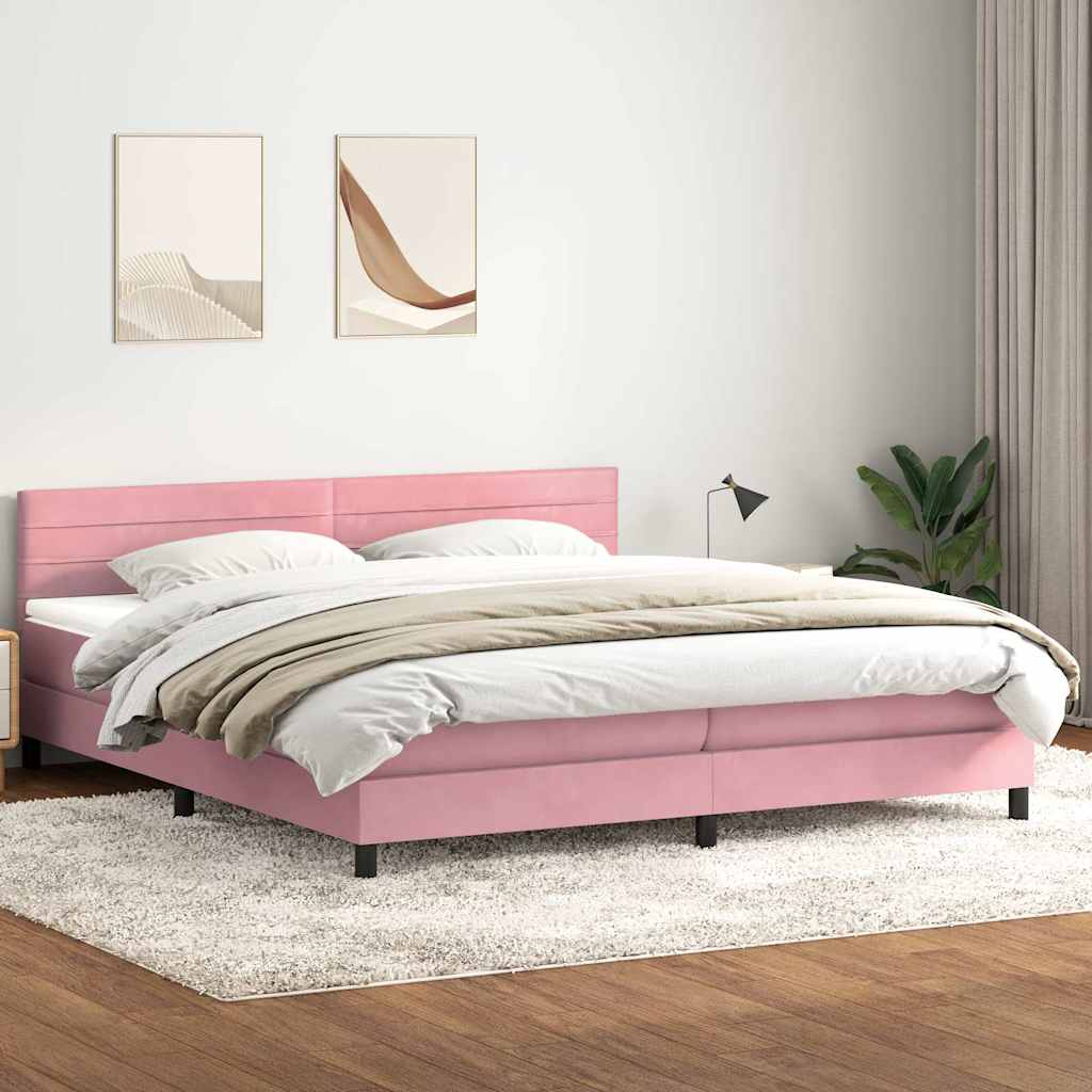 vidaXL Κρεβάτι Boxspring με Στρώμα Ροζ 200x210 εκ. Βελούδινο