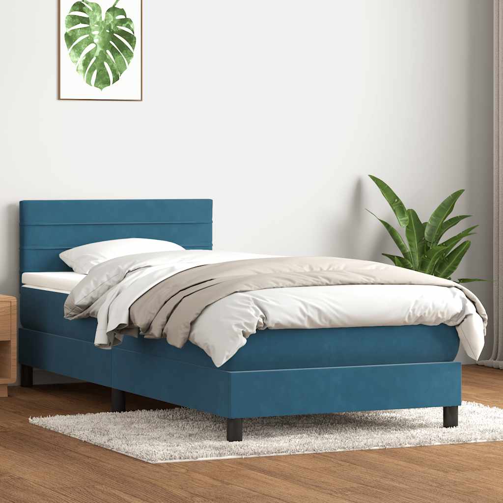 vidaXL Κρεβάτι Boxspring με Στρώμα Σκούρο Μπλε 80x220 εκ. Βελούδινο