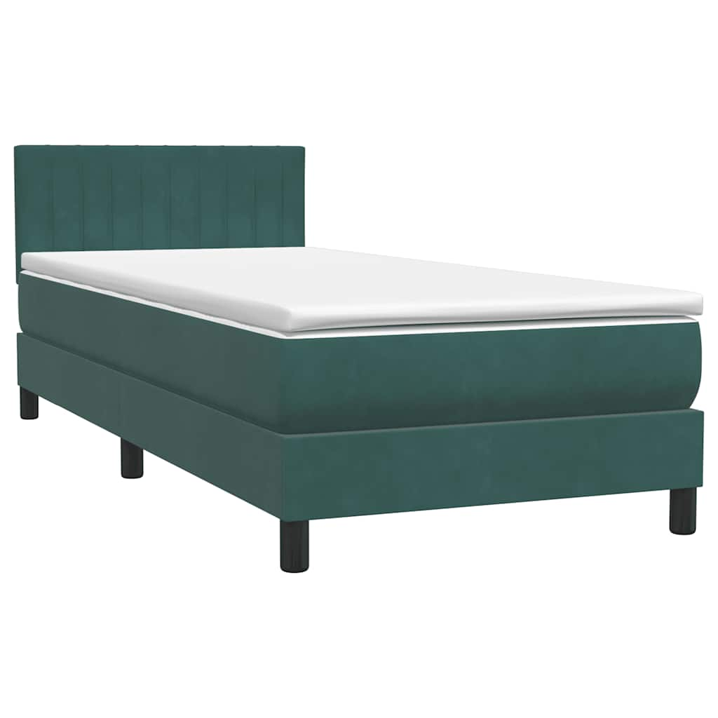 vidaXL Κρεβάτι Boxspring με Στρώμα Σκούρο Πράσινο 100x210εκ. Βελούδινο