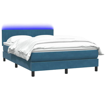 vidaXL Κρεβάτι Boxspring με Στρώμα Σκούρο Μπλε 140x210 εκ. Βελούδινο