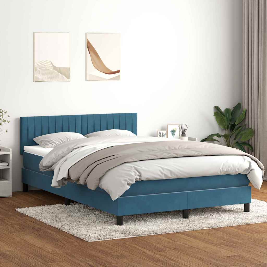 vidaXL Κρεβάτι Boxspring με Στρώμα Σκούρο Μπλε 140x210 εκ. Βελούδινο