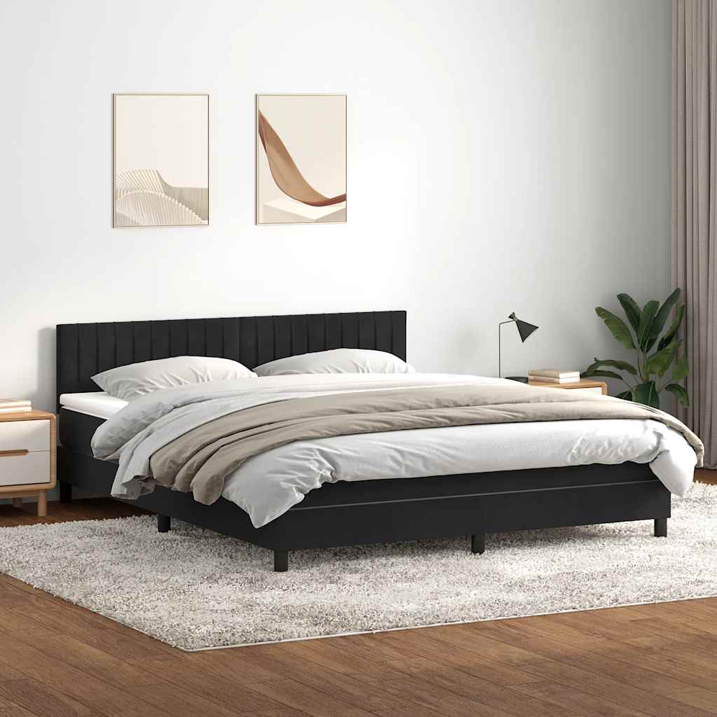 vidaXL Κρεβάτι Boxspring με Στρώμα Μαύρο 180x210 εκ. Βελούδινο