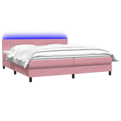 vidaXL Κρεβάτι Boxspring με Στρώμα Ροζ 200x210 εκ. Βελούδινο