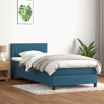 vidaXL Κρεβάτι Boxspring με Στρώμα Σκούρο Μπλε 80x220 εκ. Βελούδινο