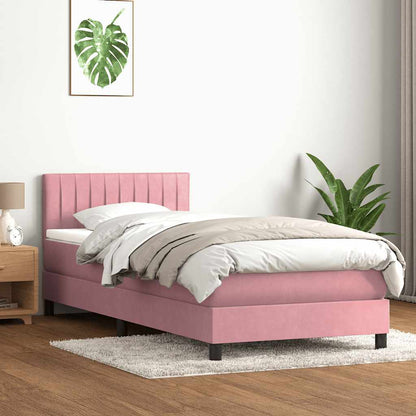 vidaXL Κρεβάτι Boxspring με Στρώμα Ροζ 80x220 εκ. Βελούδινο