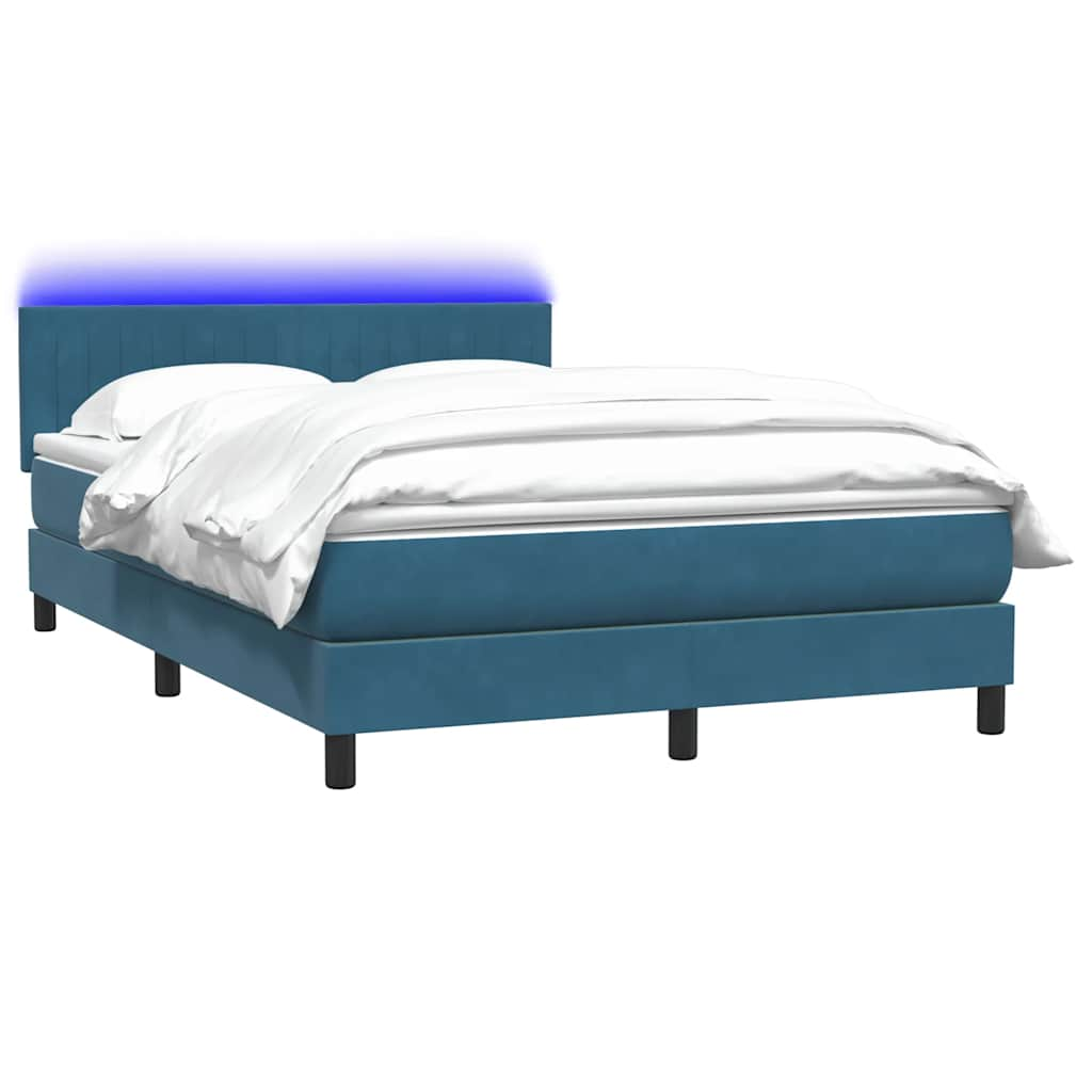 vidaXL Box Spring κρεβάτι με στρώμα σκούρο μπλε 140x220 cm Βελούδινο