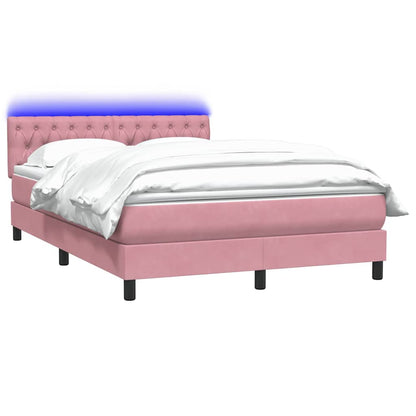 vidaXL Κρεβάτι Boxspring με Στρώμα Ροζ 140x210 εκ. Βελούδινο