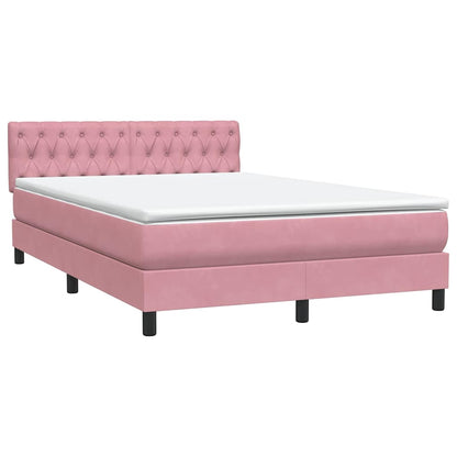 vidaXL Κρεβάτι Boxspring με Στρώμα Ροζ 140x210 εκ. Βελούδινο