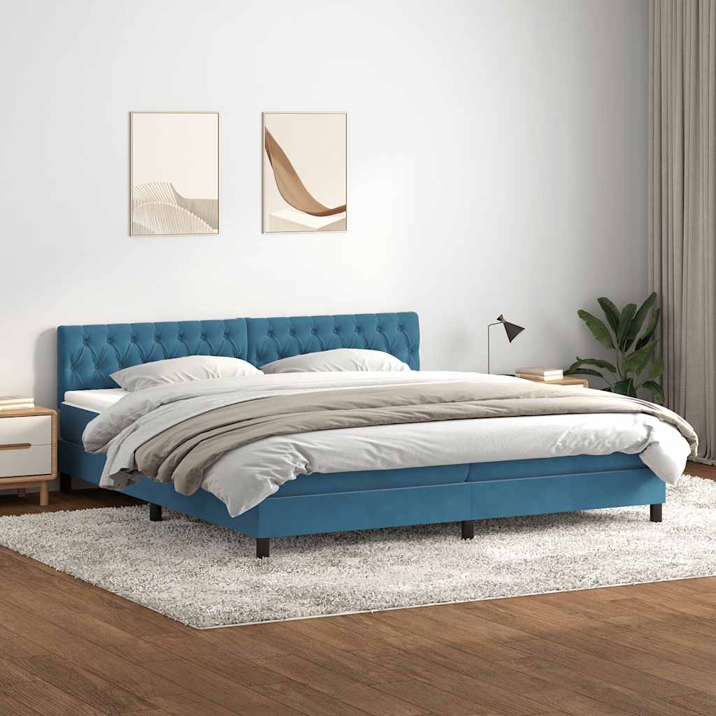 vidaXL Κρεβάτι Boxspring με Στρώμα Σκούρο Μπλε 200x220 εκ. Βελούδινο