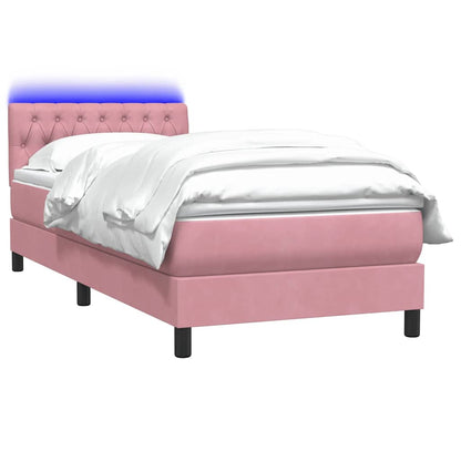 vidaXL Κρεβάτι Boxspring με Στρώμα Ροζ 90x220 εκ. Βελούδινο