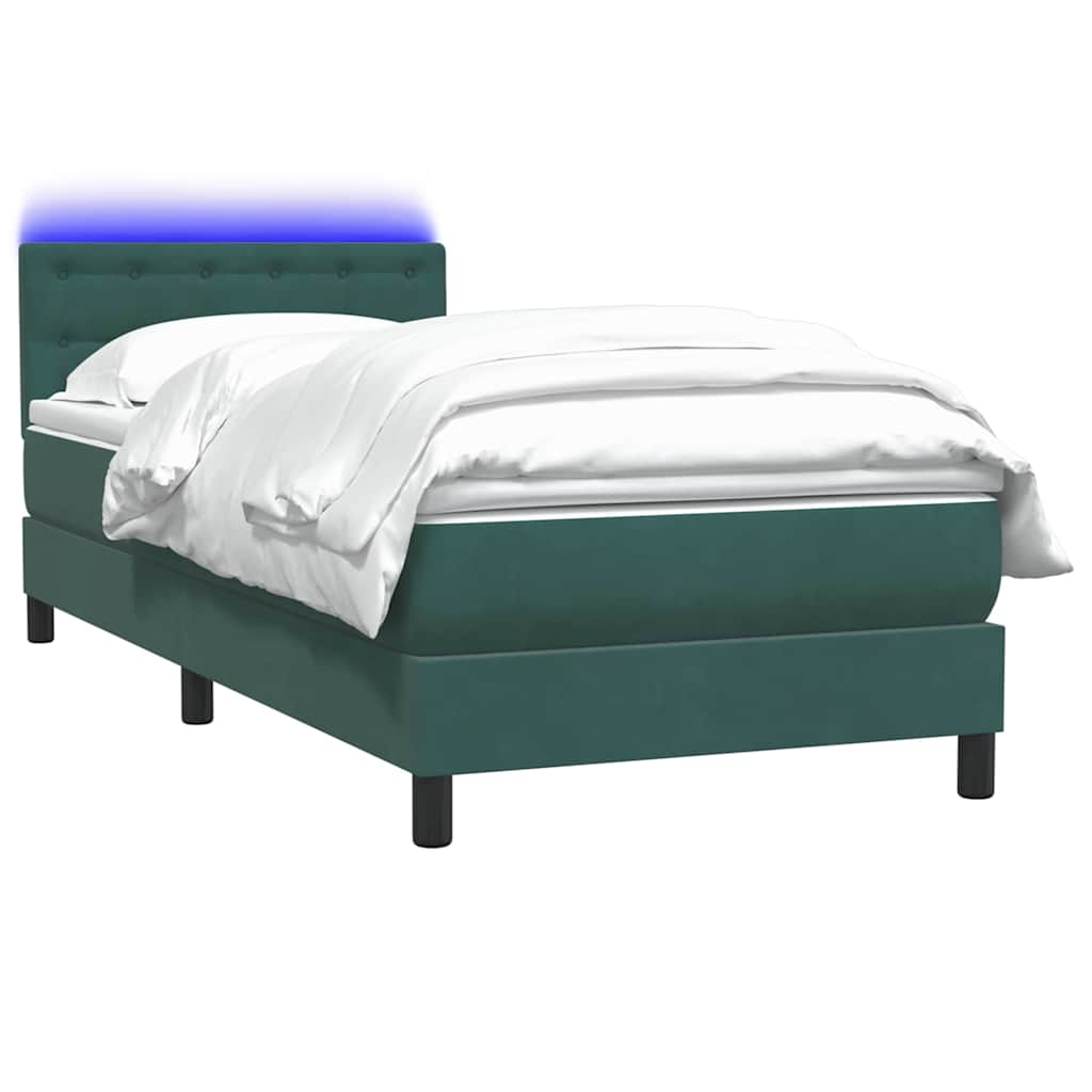 vidaXL Κρεβάτι Boxspring με Στρώμα Σκούρο Πράσινο 100x210εκ. Βελούδινο