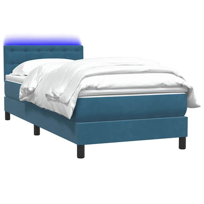 vidaXL Κρεβάτι Boxspring με Στρώμα Σκούρο Μπλε 100x210 εκ. Βελούδινο