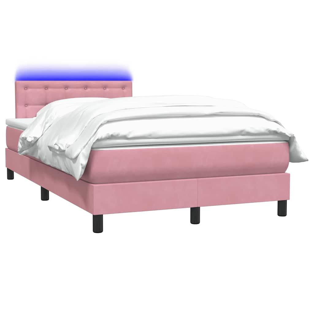 vidaXL Κρεβάτι Boxspring με Στρώμα Ροζ 120x210 εκ. Βελούδινο