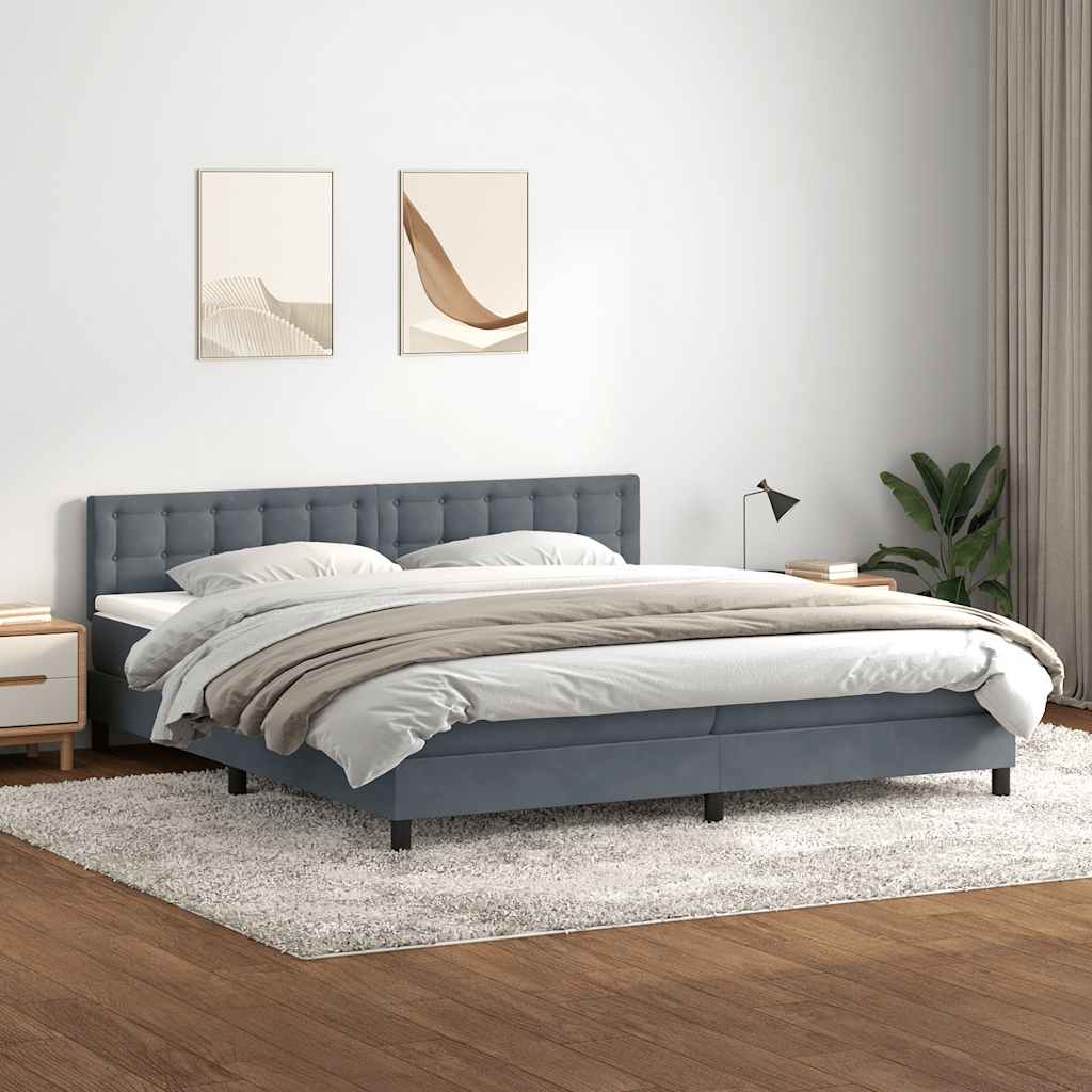 vidaXL Κρεβάτι Boxspring με Στρώμα Σκούρο Γκρι 200x210 εκ. Βελούδινο