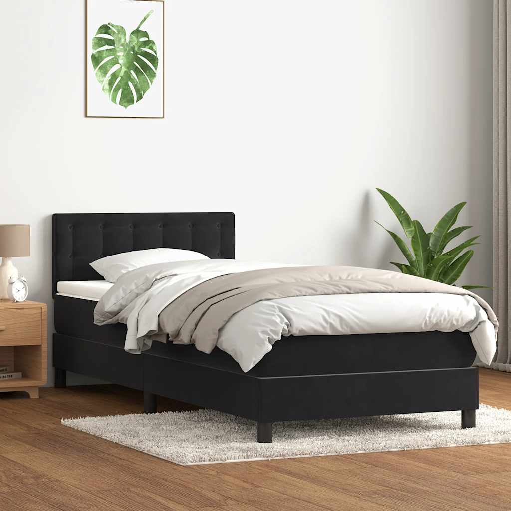 vidaXL Κρεβάτι Boxspring με Στρώμα Μαύρο 90x220 εκ. Βελούδινο