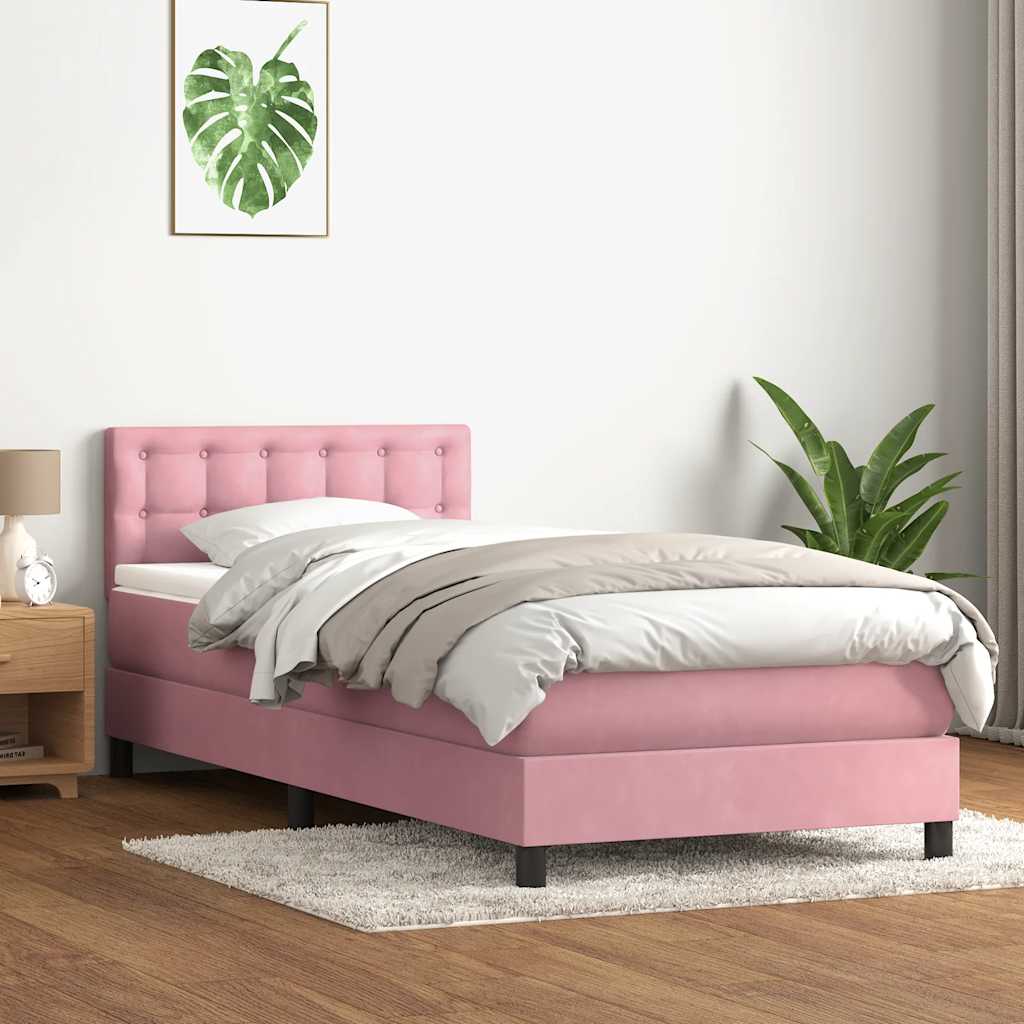 vidaXL Κρεβάτι Boxspring με Στρώμα Ροζ 90x220 εκ. Βελούδινο