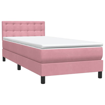 vidaXL Κρεβάτι Boxspring με Στρώμα Ροζ 90x220 εκ. Βελούδινο