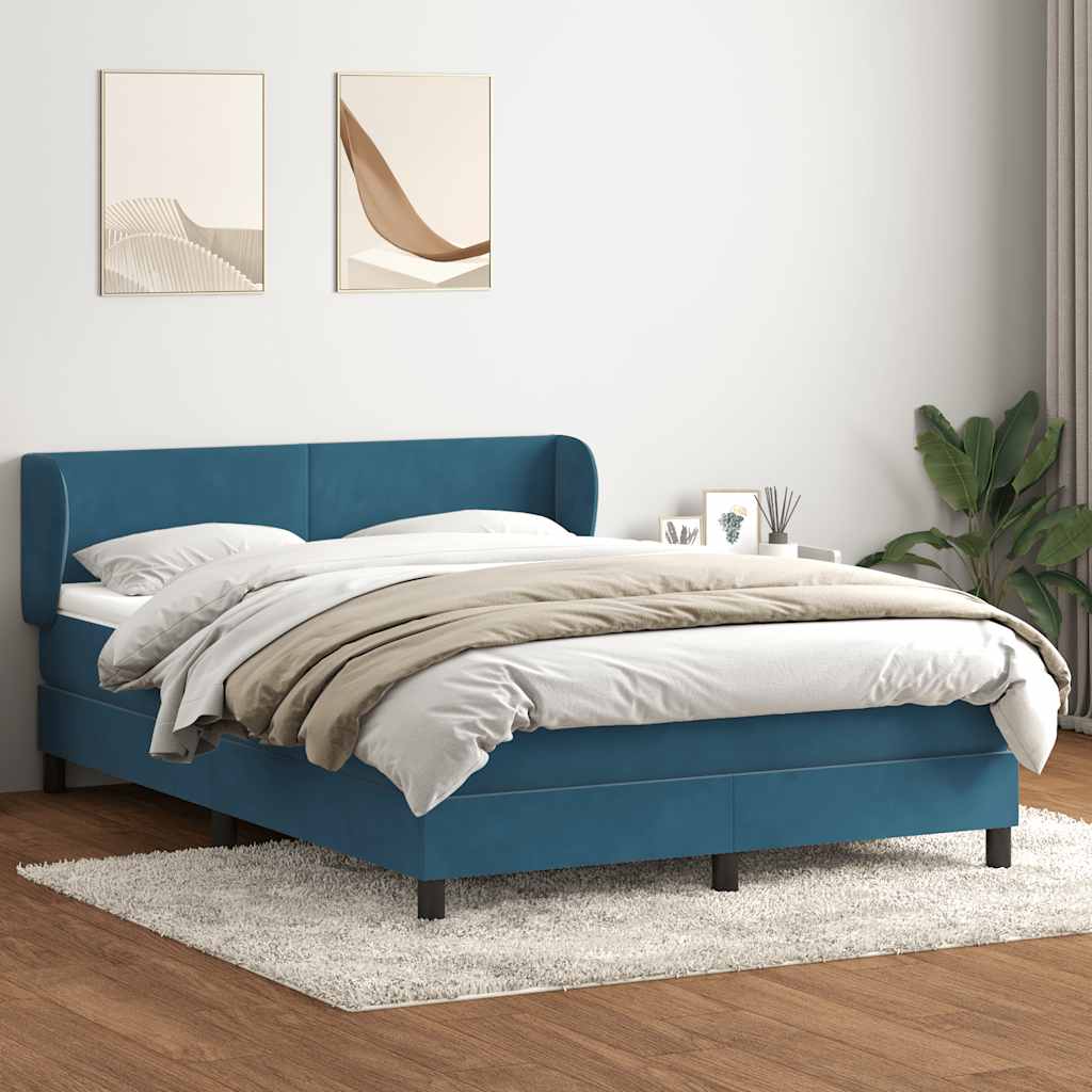 vidaXL Κρεβάτι Boxspring με Στρώμα Σκούρο Μπλε 140x210 εκ. Βελούδινο