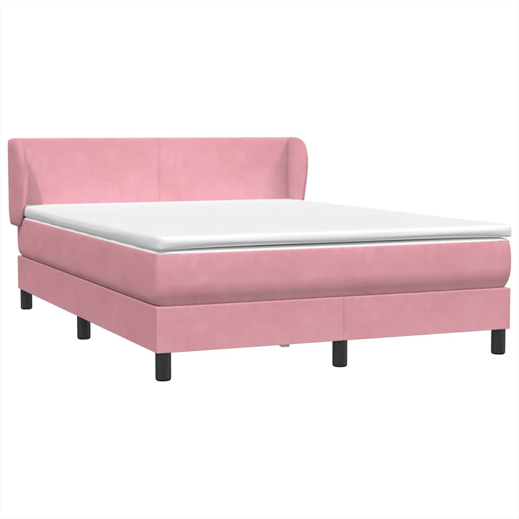 vidaXL Κρεβάτι Boxspring με Στρώμα Ροζ 140x210 εκ. Βελούδινο