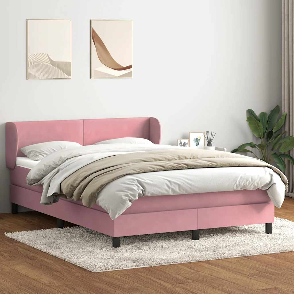 vidaXL Κρεβάτι Boxspring με Στρώμα Ροζ 140x210 εκ. Βελούδινο