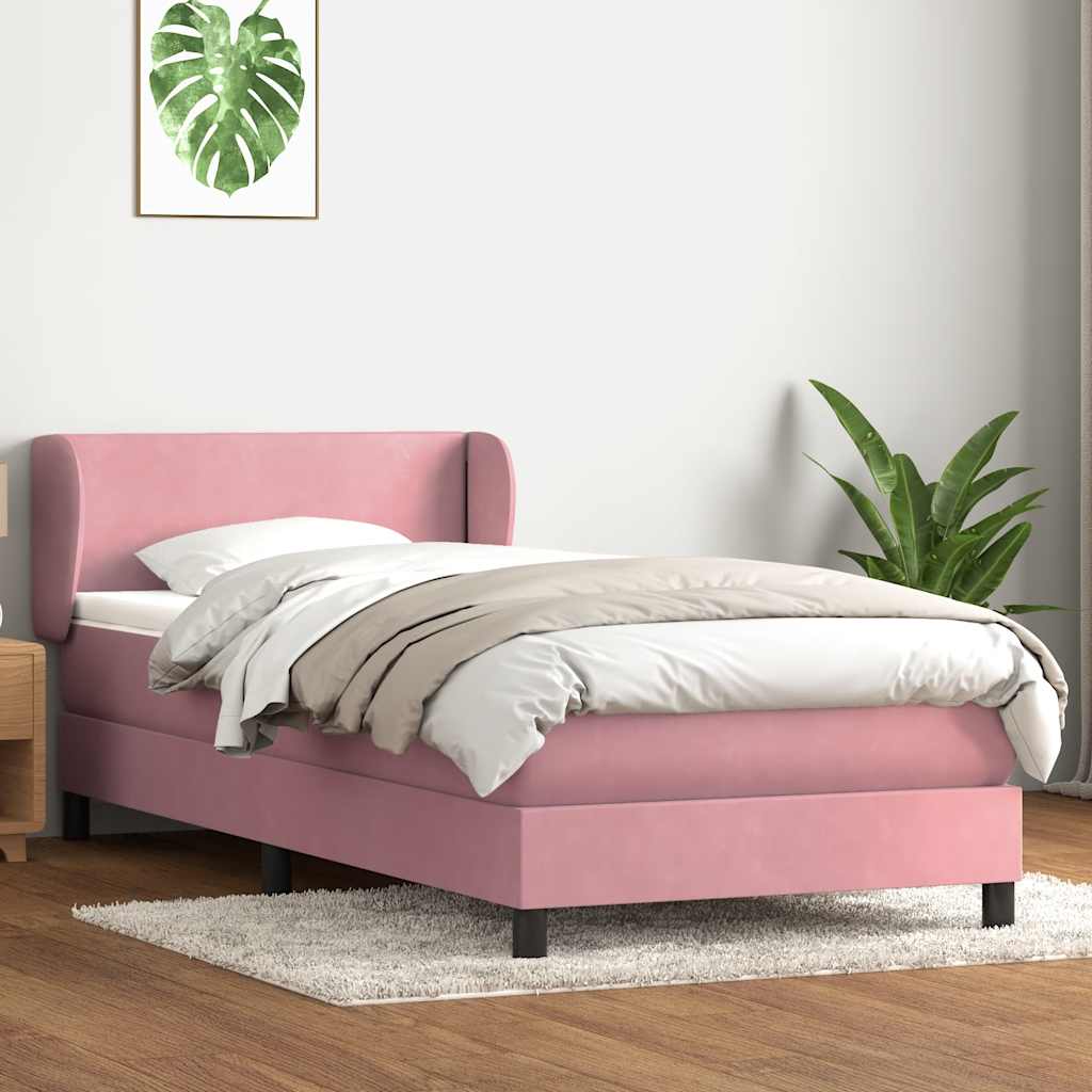 vidaXL Κρεβάτι Boxspring με Στρώμα Ροζ 80x220 εκ. Βελούδινο