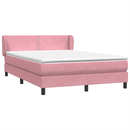 vidaXL Κρεβάτι Boxspring με Στρώμα Ροζ 140x210 εκ. Βελούδινο