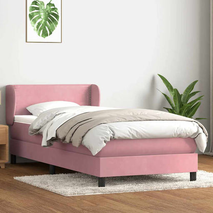 vidaXL Κρεβάτι Boxspring με Στρώμα Ροζ 90x220 εκ. Βελούδινο