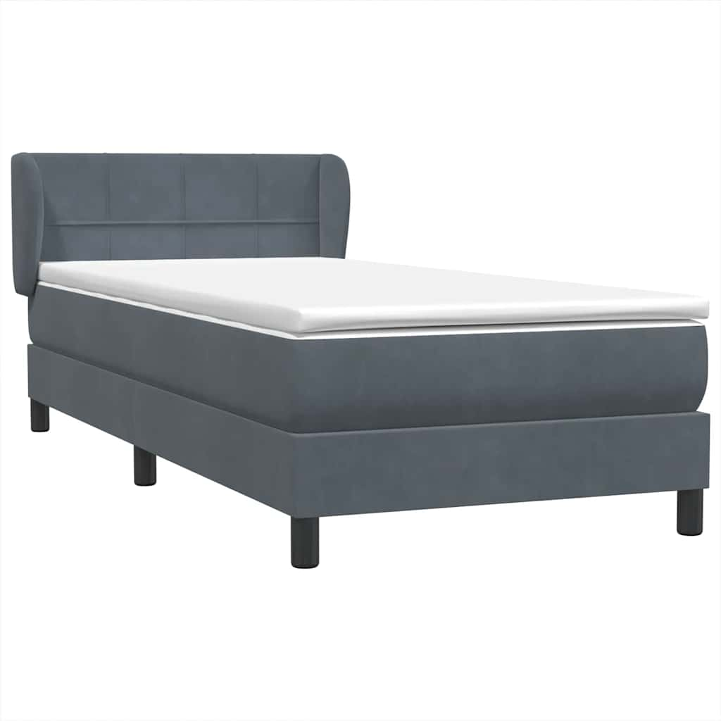 vidaXL Κρεβάτι Boxspring με Στρώμα Σκούρο Γκρι 90x210 εκ. Βελούδινο