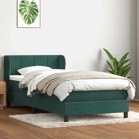 vidaXL Κρεβάτι Boxspring με Στρώμα Σκούρο Πράσινο 100x210εκ. Βελούδινο