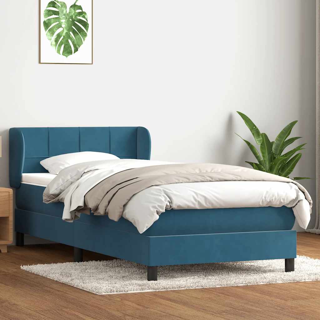 vidaXL Κρεβάτι Boxspring με Στρώμα Σκούρο Μπλε 100x210 εκ. Βελούδινο