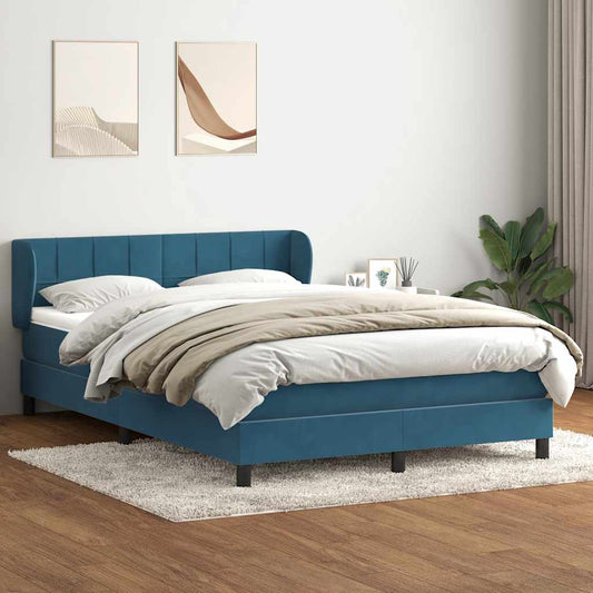 vidaXL Κρεβάτι Boxspring με Στρώμα Σκούρο Μπλε 140x210 εκ. Βελούδινο