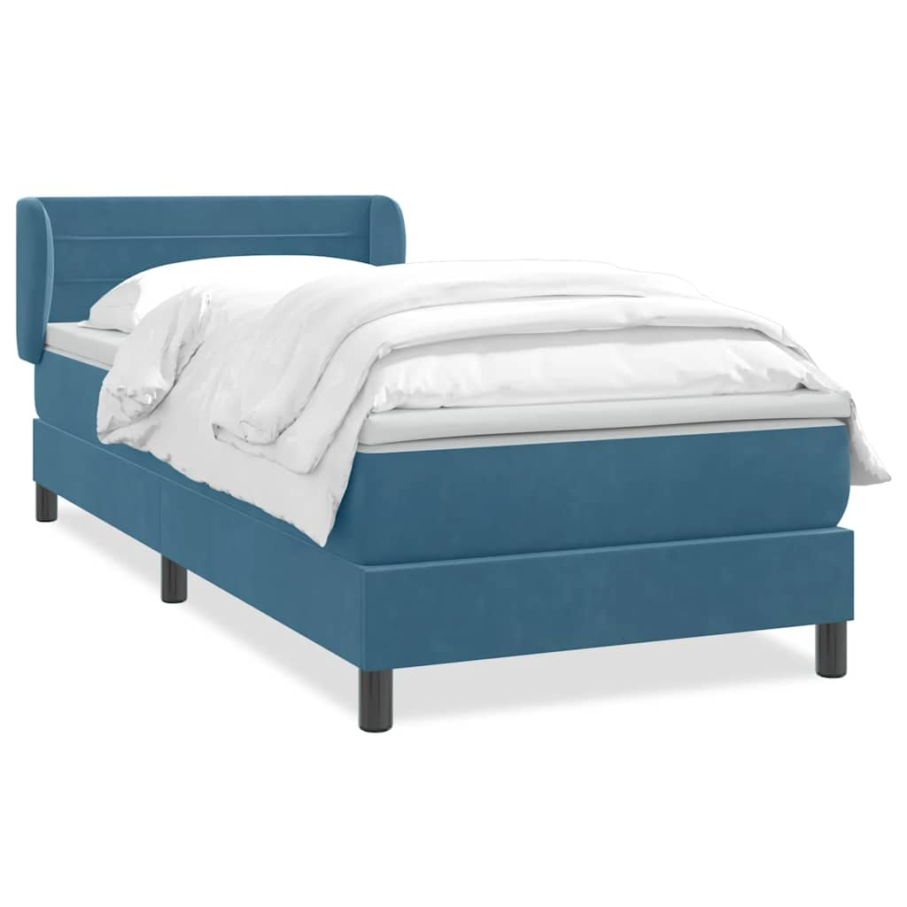 vidaXL Κρεβάτι Boxspring με Στρώμα Σκούρο Μπλε 100x210 εκ. Βελούδινο