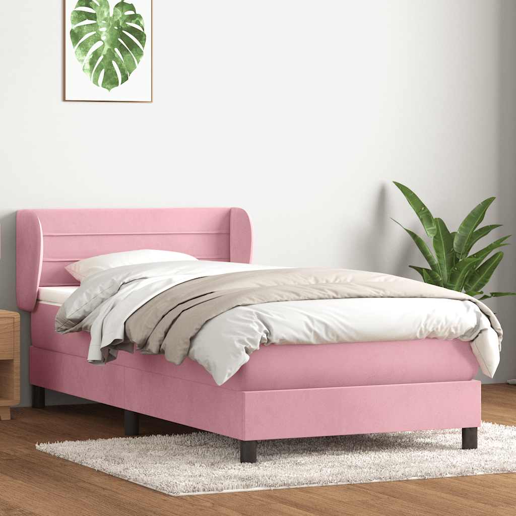 vidaXL Κρεβάτι Boxspring με Στρώμα Ροζ 100x210 εκ. Βελούδινο