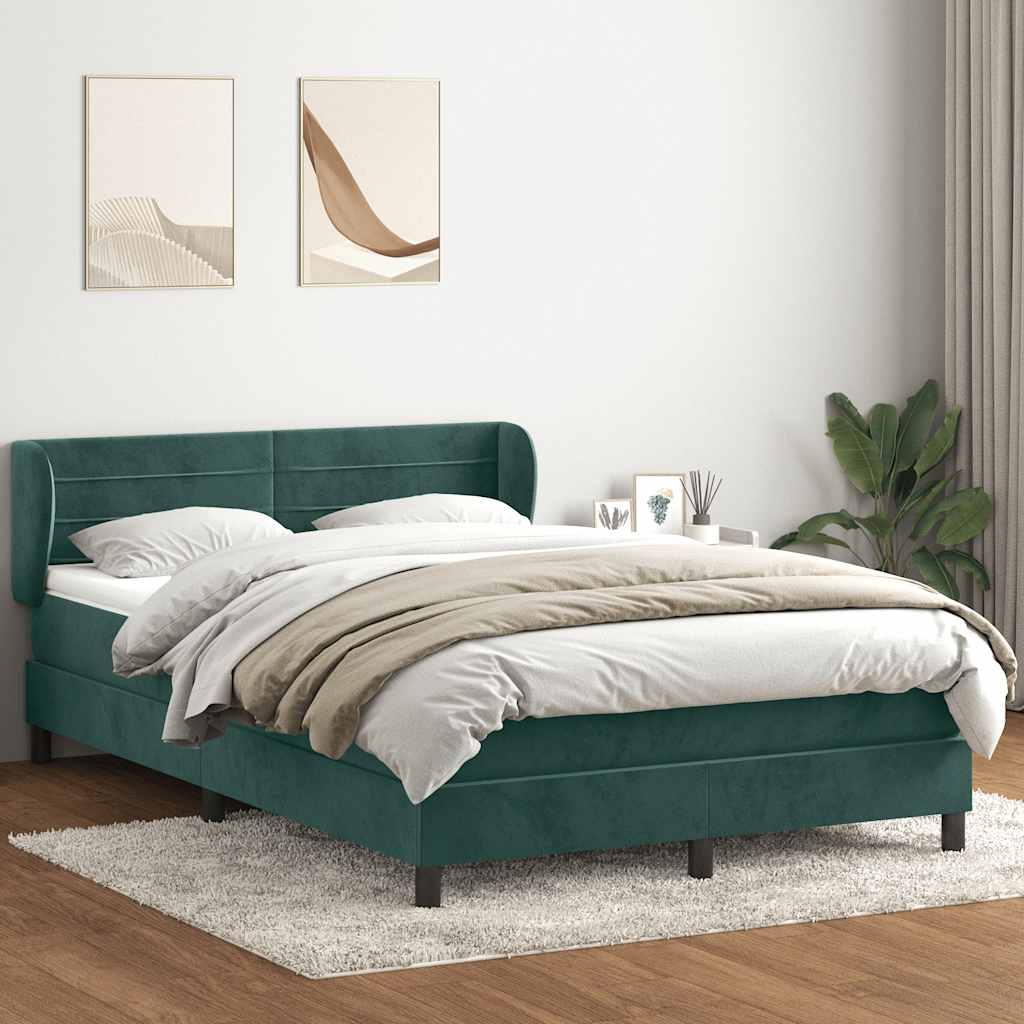 vidaXL Κρεβάτι Boxspring με Στρώμα Σκούρο Πράσινο 140x210εκ. Βελούδινο