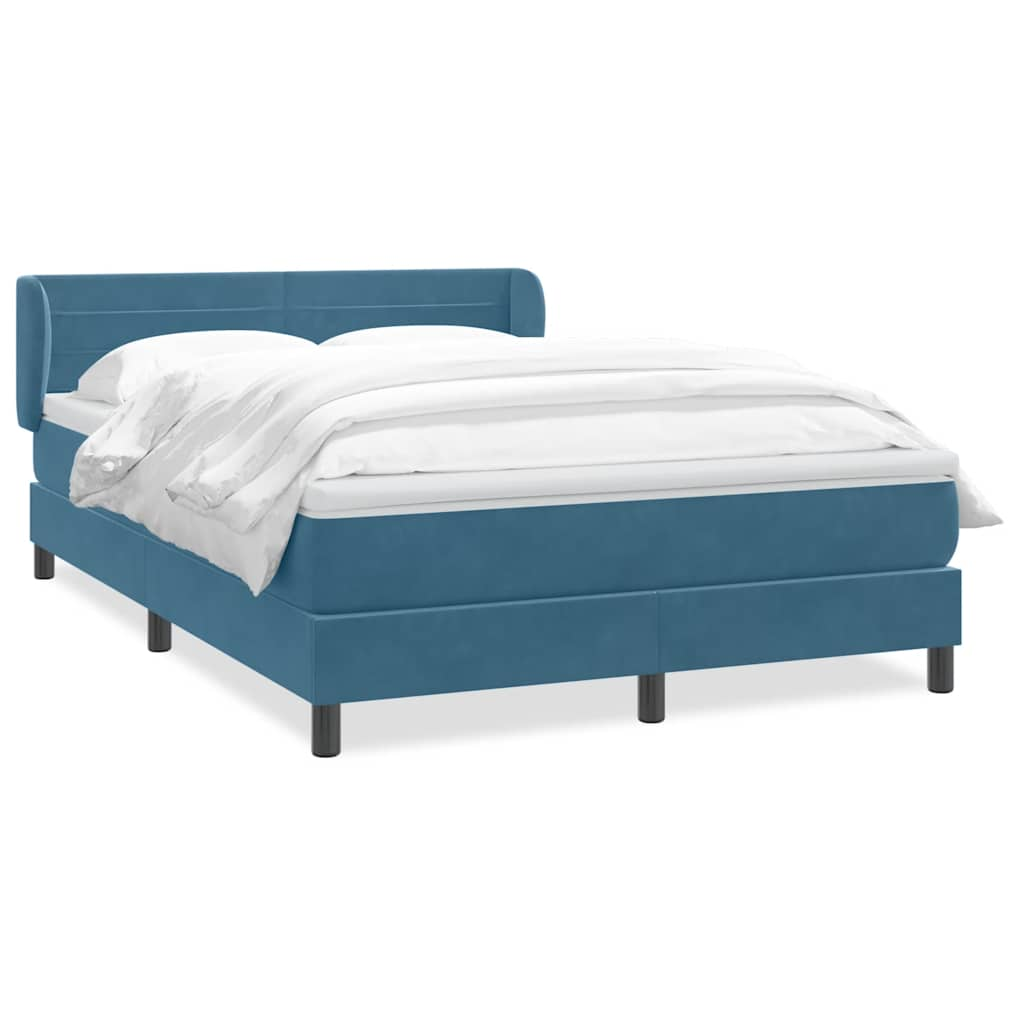 vidaXL Κρεβάτι Boxspring με Στρώμα Σκούρο Μπλε 140x210 εκ. Βελούδινο