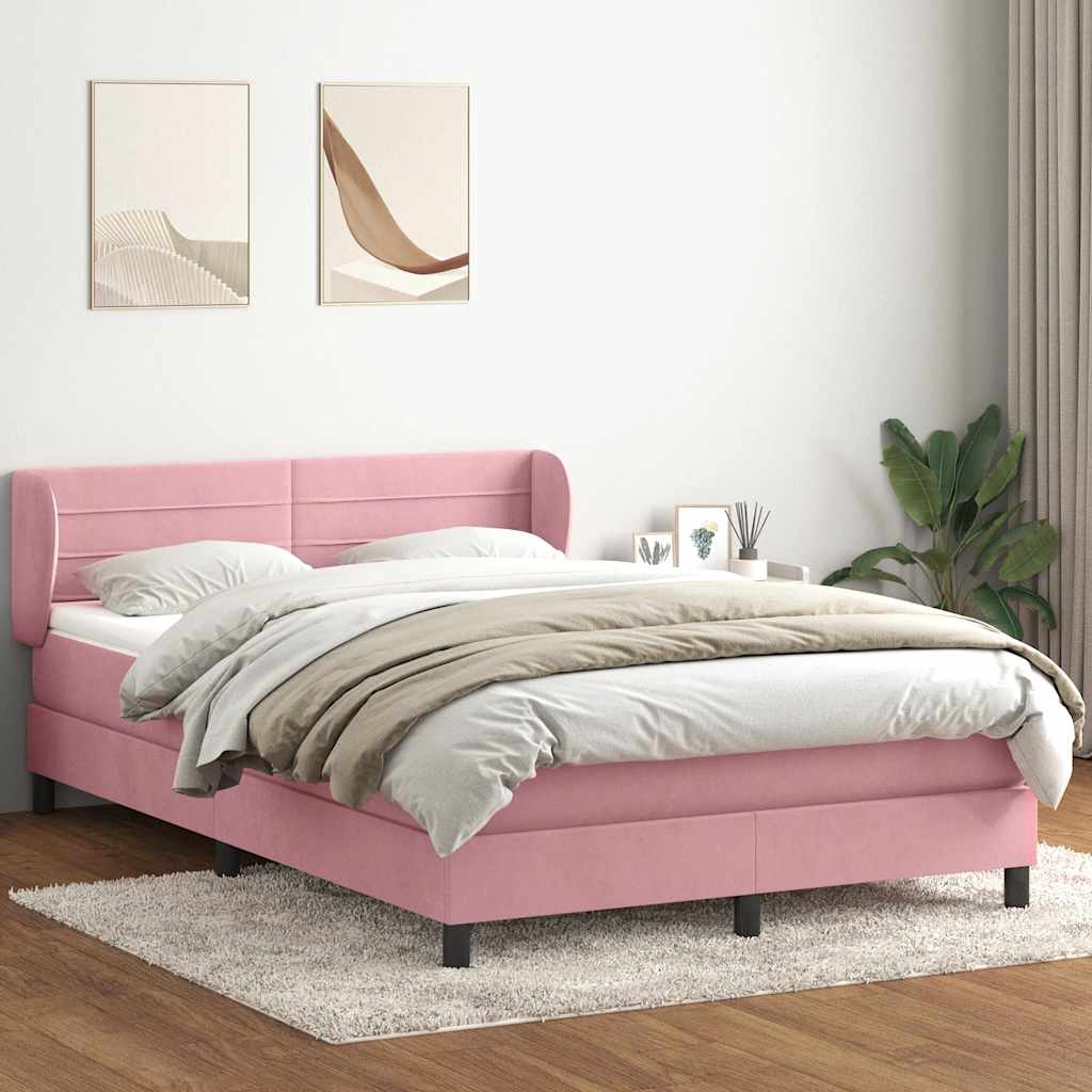 vidaXL Κρεβάτι Boxspring με Στρώμα Ροζ 160x210 εκ. Βελούδινο