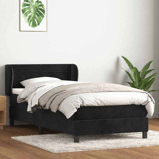 vidaXL Κρεβάτι Boxspring με Στρώμα Μαύρο 80x220 εκ. Βελούδινο