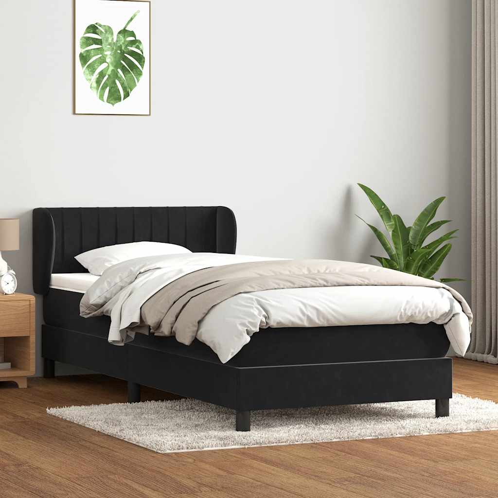 vidaXL Κρεβάτι Boxspring με Στρώμα Μαύρο 90x210 εκ. Βελούδινο