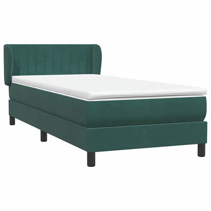 vidaXL Κρεβάτι Boxspring με Στρώμα Σκούρο Πράσινο 100x210εκ. Βελούδινο