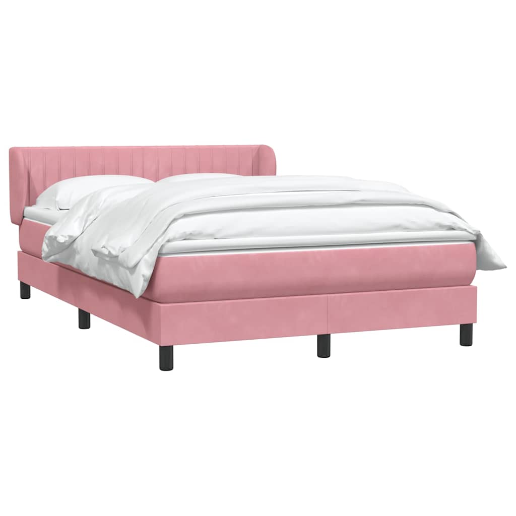 vidaXL Κρεβάτι Boxspring με Στρώμα Ροζ 140x210 εκ. Βελούδινο