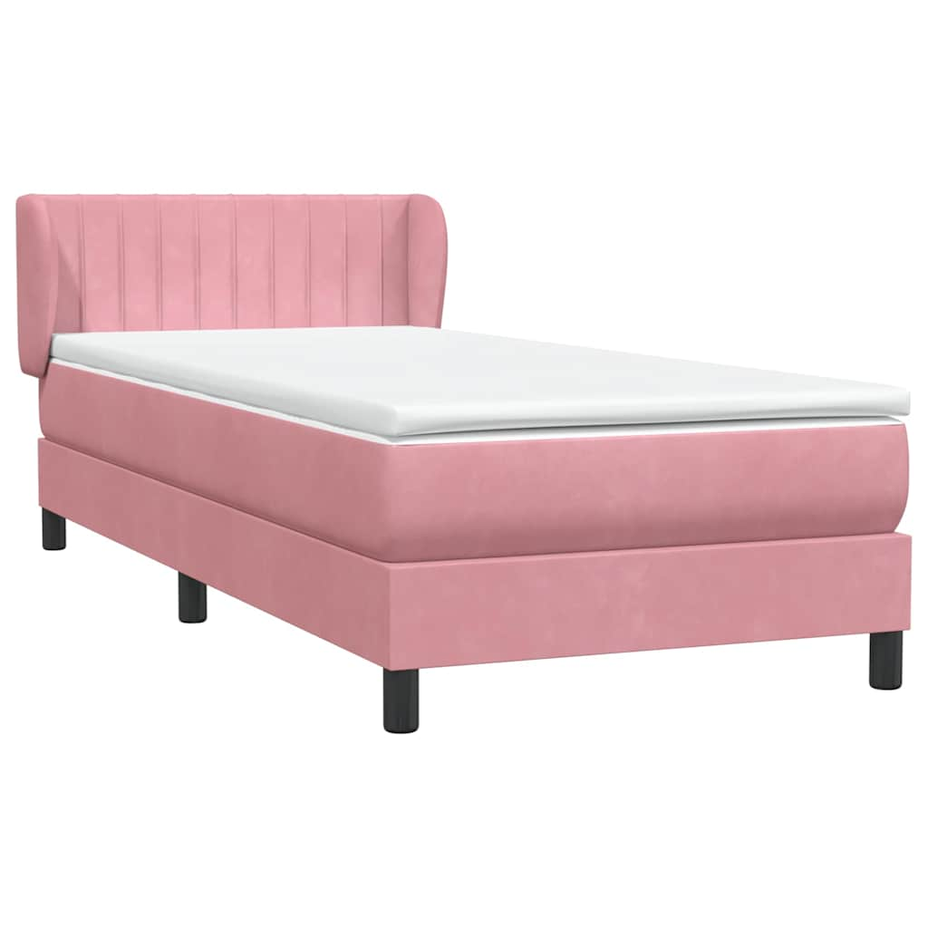 vidaXL Κρεβάτι Boxspring με Στρώμα Ροζ 80x220 εκ. Βελούδινο