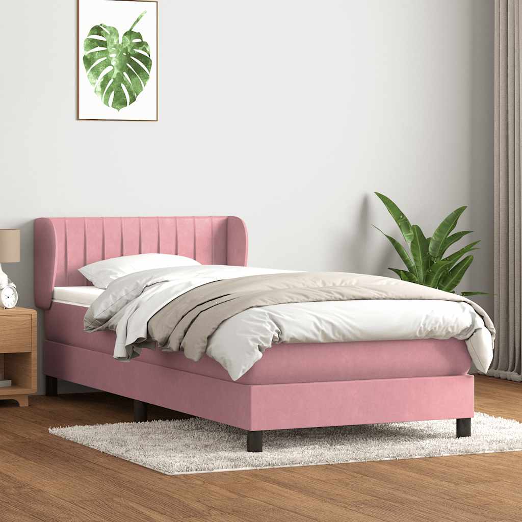 vidaXL Κρεβάτι Boxspring με Στρώμα Ροζ 80x220 εκ. Βελούδινο