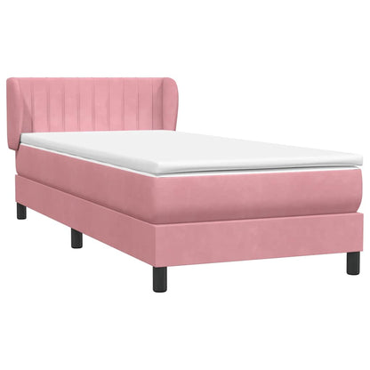 vidaXL Κρεβάτι Boxspring με Στρώμα Ροζ 90x220 εκ. Βελούδινο