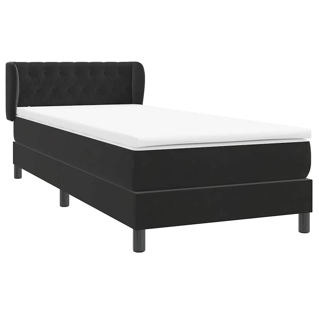 vidaXL Κρεβάτι Boxspring με Στρώμα Μαύρο 90x210 εκ. Βελούδινο