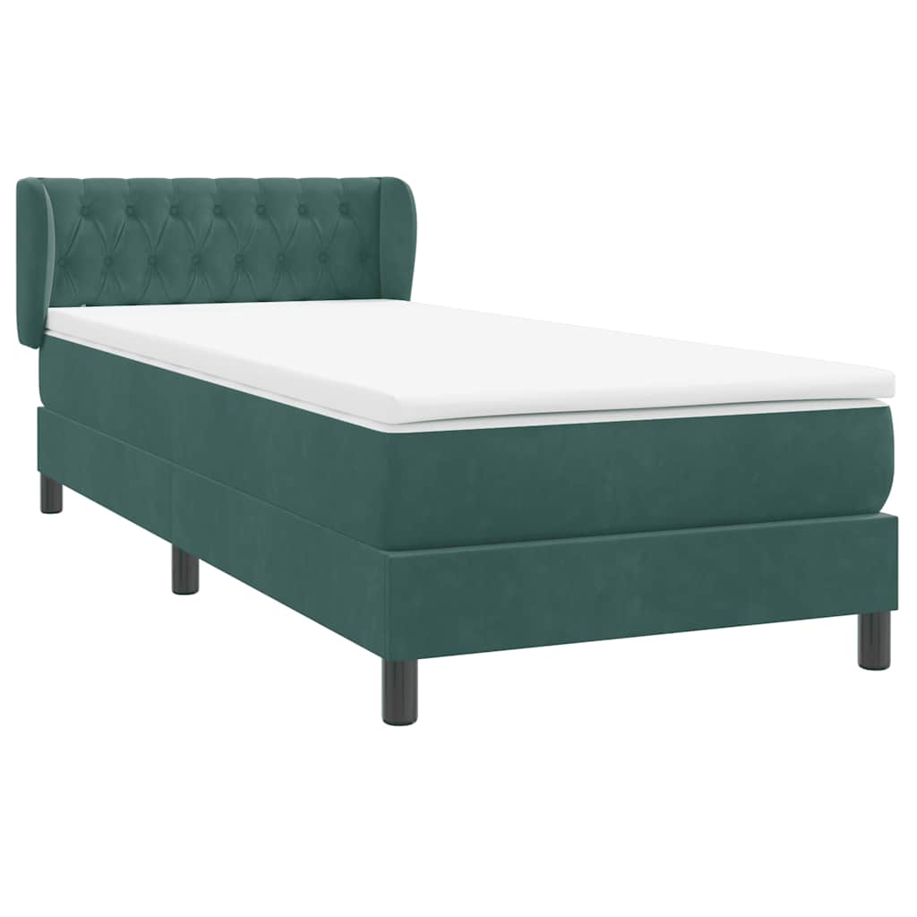 vidaXL Κρεβάτι Boxspring με Στρώμα Σκούρο Πράσινο 100x210εκ. Βελούδινο