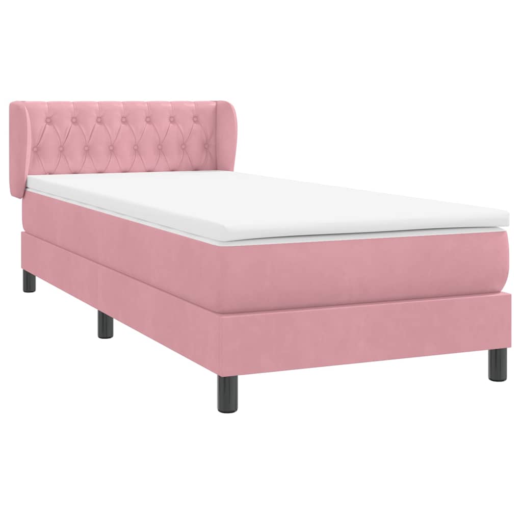 vidaXL Κρεβάτι Boxspring με Στρώμα Ροζ 100x210 εκ. Βελούδινο