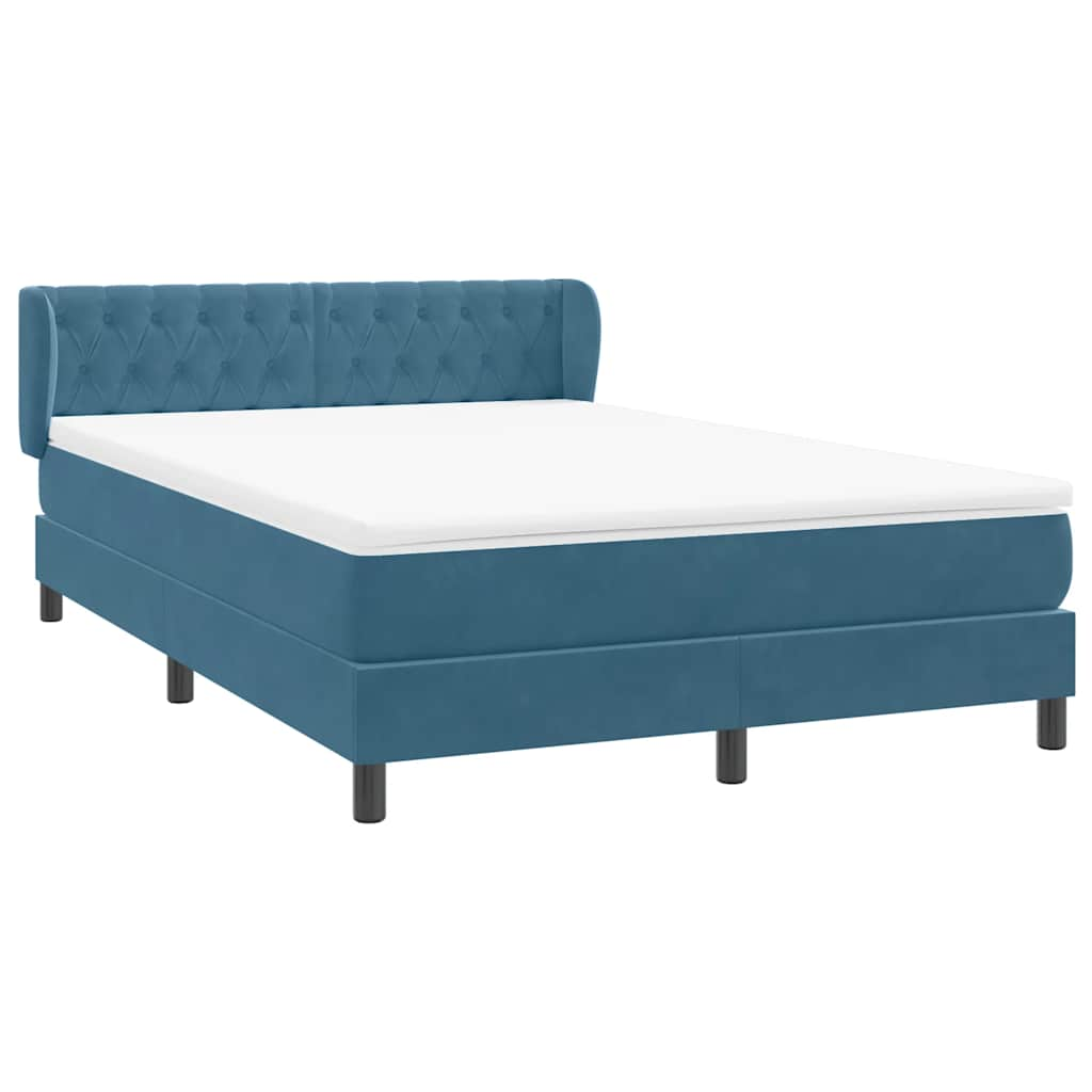 vidaXL Κρεβάτι Boxspring με Στρώμα Σκούρο Μπλε 140x210 εκ. Βελούδινο