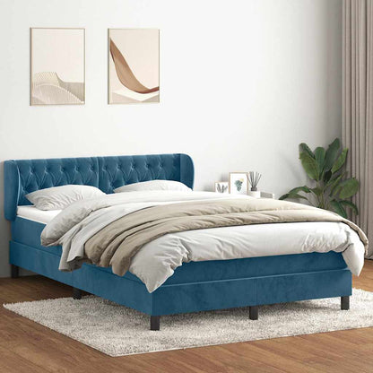 vidaXL Κρεβάτι Boxspring με Στρώμα Σκούρο Μπλε 140x210 εκ. Βελούδινο