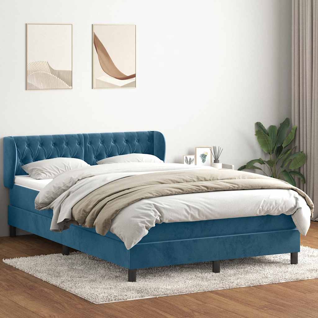 vidaXL Κρεβάτι Boxspring με Στρώμα Σκούρο Μπλε 160x210 εκ. Βελούδινο